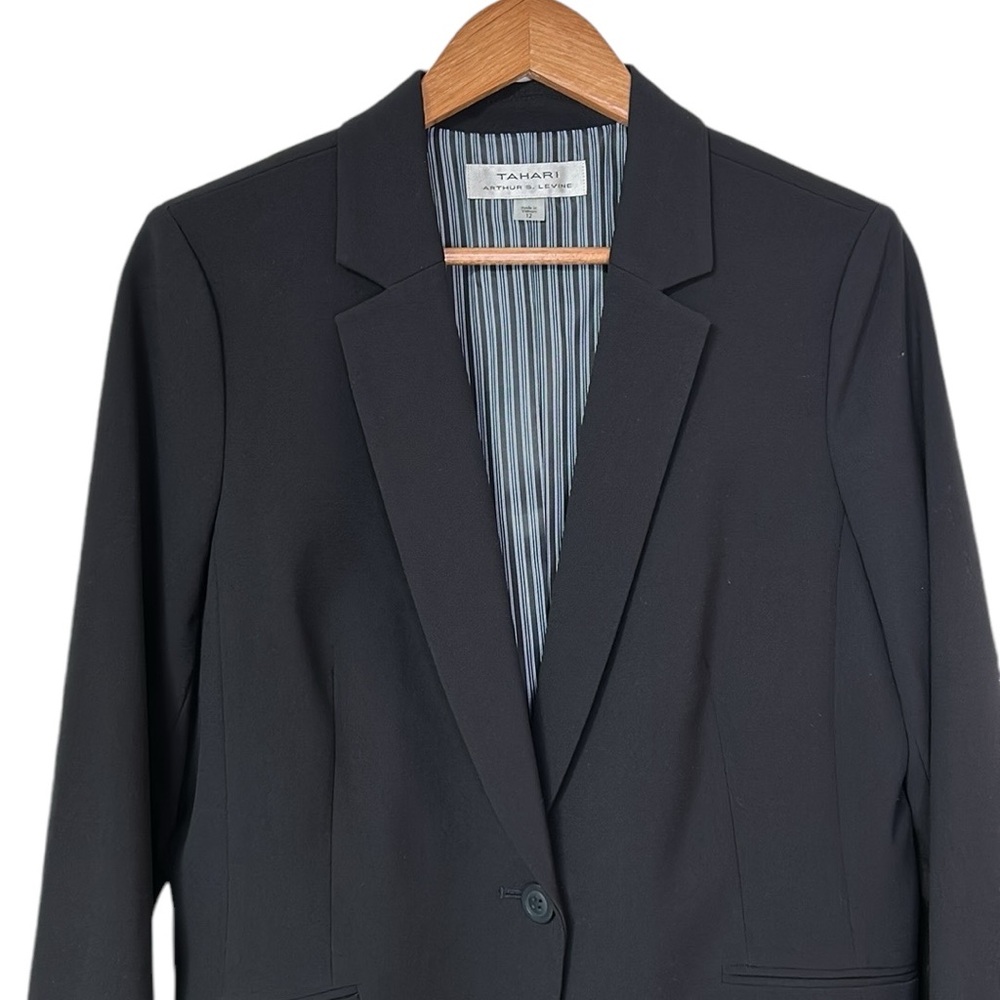 Tahari  ASL Single Button Navy Blazer Size 12 - Picture 3 of 8
